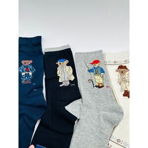 4 pairs NWT POLO Ralph Lauren Bear-motif Socks size Medium 6-10